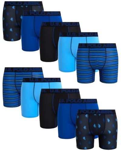 U.S. Polo Assn. Mens Boxer Briefs - 10 Pack Moisture Wicking Performance Mens Underwear Boxers with Contour Pouch (S-XL)