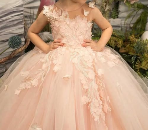 Laces Appliques Flower Girls Dress 3D Butterfly Princess Ball Gowns for Gilrs Tulle First Communion Dress3