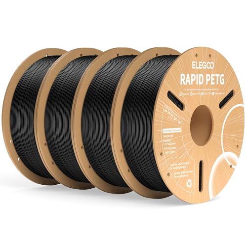 ELEGOO Rapid PETG Filament 1.75mm Black 4KG, High Speed 30-600mm/s 3D Printer Filament Dimensional Accuracy +/- 0.02 mm, 1kg Cardboard Spool(2.2lbs) Fits for Most FDM 3D Printers