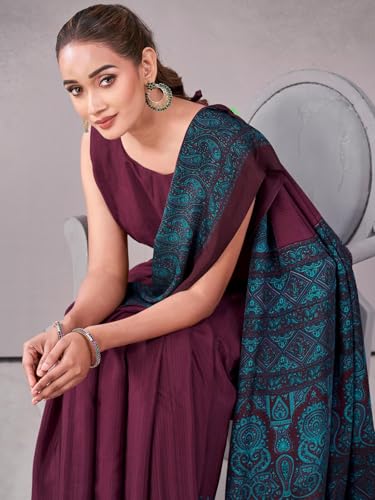 Image of Satrani Women's Crepe Printed Saree with Unstitched Blouse Piece