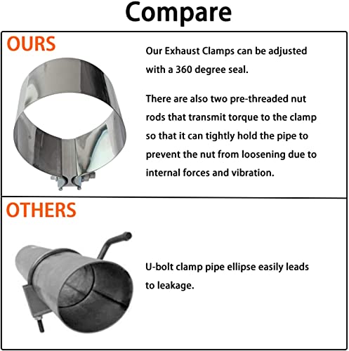 Image of Exhaust Clamps 5 Inch Butt Joint Exhaust Pipe Muffler Clamp Band 304 Stainless Steel(4 Pack 5 inch Butt Lap Joint Exhaust Clamp)