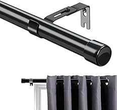 Tringle à Rideaux, 76-450 cm Tringle à Rideau Extensible avec Boutons Cap avec Supports， Tringle à Rideaux Ensemble de Quincaillerie en Acier Inoxydable Réglable Fenêtre Décorative pour Salon/Noir