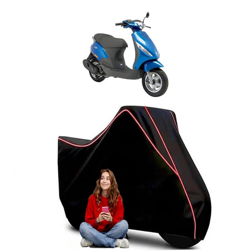 Image of Piaggio Zip 100 Scooty Bike Cover Water Resistant Outdoor Use Universal Fit Scooters Motorcycles Heavy Duty UV Protection Dust Rain Scratch Resistant Elastic Bottom Black Blue Piping