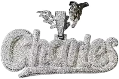 3.00 CTW Moissanite Pendant for Men | Custom NAME Charm | Personalized 14K White Gold Plated Necklace | Hip Hop Gift Idea N0 Chain