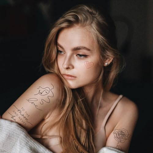 56 Sheets Small Temporary Tattoos for Women teen girls, Waterproof Cute Tattoos, Inspirational Quotes Words Flowers, Roses