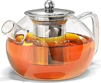 KHOLAD Glass Teapot with Infuser Kettle for Loose Leaf & Blooming Tea Stovetop & Microwave Safe Borosilicate Glass 1 Litre Clear Tea Maker Pot with Removable Infusion (Pack of 1)