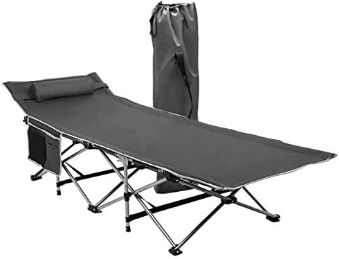 Zone Tech Folding Outdoor Travel Cot - Classic Grey Premium Quality Lightweight Portable Heavy Duty Adult and Kids Travel Cot with Large Pocket-Perfect for Hiking, Camping, and Other Outdoor Activity