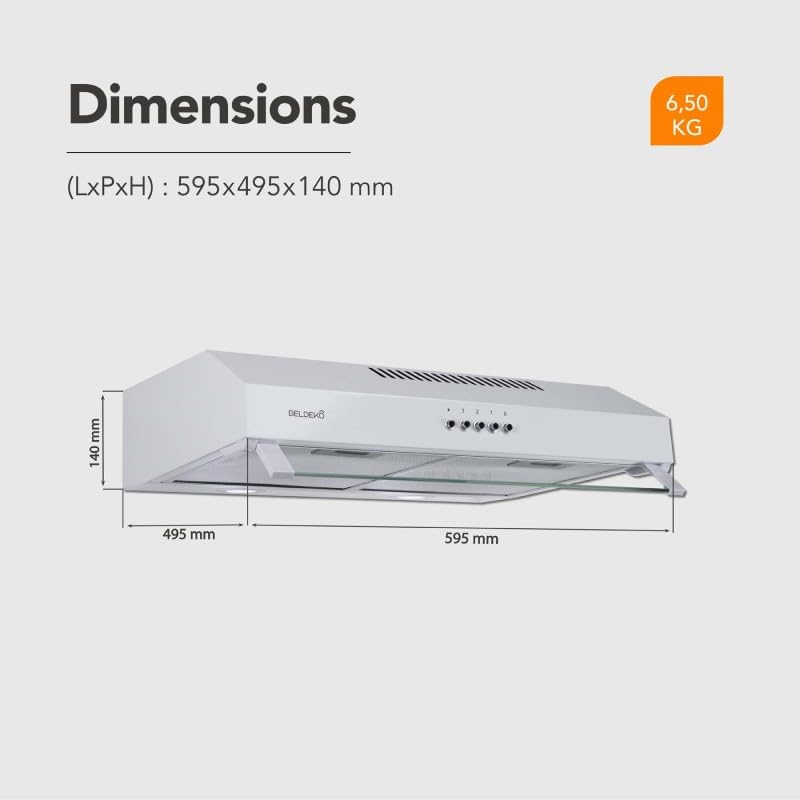 Hotte Casquette 60 cm Blanche – Double moteur 203 Watts - 435 m³/h