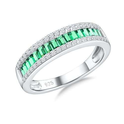 DAYBYDAY Emerald Cut Channel Set Moissanite Wedding Band 925 Sterling Silver 1 Carat Baguette Moissanite Eternity Band Rings for Women Men