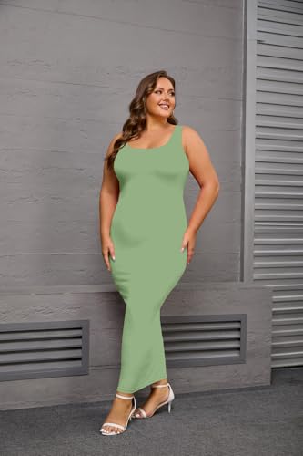 Image of YeGine Women Plus Size Sleeveless Bodycon Maxi Dresses Sexy Slim Tank Dresses