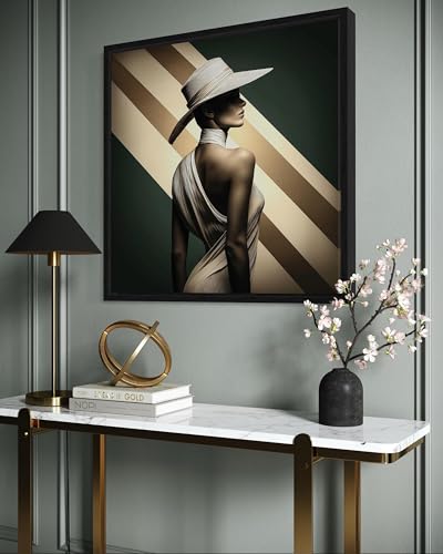Tableau sur toile femme élégante vert et or 70x70cm cadre intérieur art moderne chic