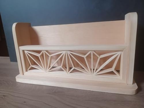 手作り木製神棚飾り台, 御朱印帳置き, 御札立て, 宝くじ立て, 伝統的な和柄デザイン、木工職人手造、組子細工