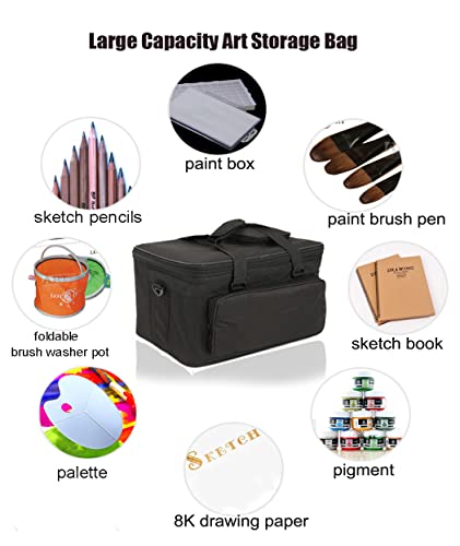 Image of Art Supplies Organizer Bag Art Craft Tool Storage Tote Bag Art Supplies Carrying Bag Case Artist Travel Carrier Bag Waterproof Paint Box Case Foldable For Drawing Sketch Painting Large Capacity