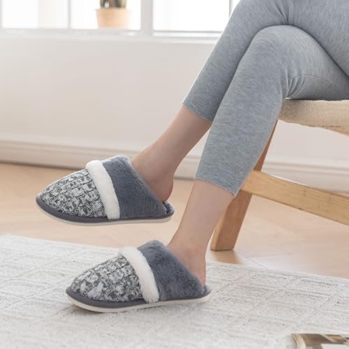 Image of GOEWY Cozy Slippers for Women Indoor and Outdoor Fuzzy House Shoes with Memory Foam Anti-Skid Sole Gifts for Women Mom Ladies