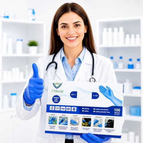 Image of Nitrile Hand Gloves| Medical & Food Grade| Disposable Powder Free for Examination |Blue CE Approved Non Sterile Powder Free, Large Size, Cobalt Blue, Chemical Resistant (Pack Of 100)