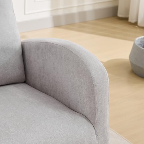 Image of Rocking Chair Nursery, Glider Rocking Accent Chair with Wood Legs, High Back Pocket Modern Upholstered Nursery Chair, Comfy Accent Rocker Armchair for Living Room Bedroom, Light Gray