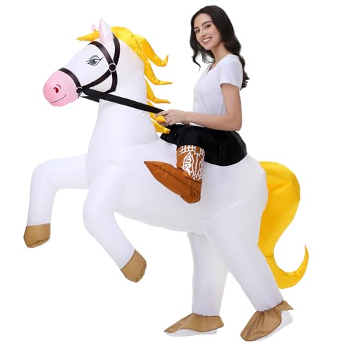 Poptrend Costumes de cheval gonflables, déguisement gonflable pour adultes, hommes et femmes, costumes d'Halloween, déguisement d'équitation, costume gonflable pour enfants, fête cosplay (adulte)