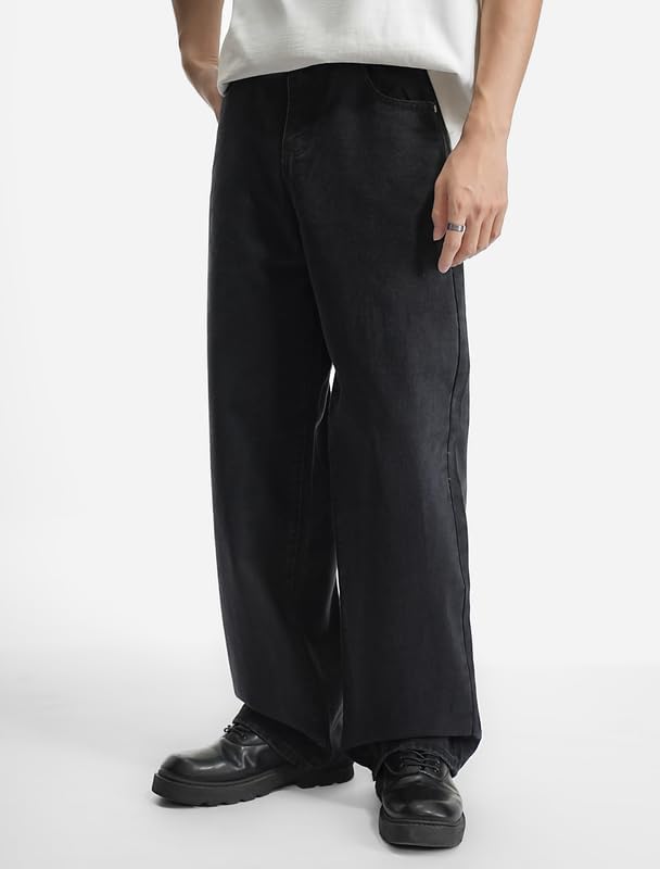 LOGEQI Mens Baggy Hip Hop Jeans Wide Leg Streetwear Jeans Loose Fit Y2K Skater Denim Pants - Image 4