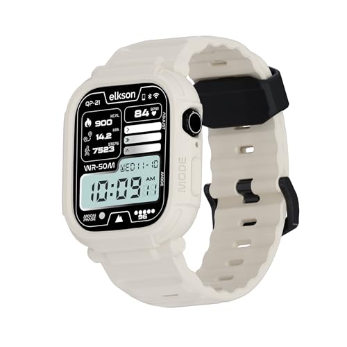Image of elkson Bands Case for Apple Watch Series 9 45mm SE 44mm Men, Rugged Heavy Duty Bumper Tactical Strap Quattro Pro 2.0 Series iWatch, Military Grade Durable Protective Cover, Shock Proof, Starlight