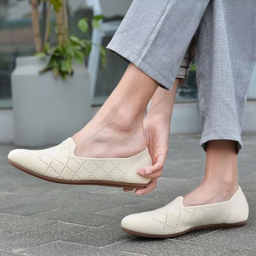 Image of poemlady Women's Ballet Flat Shoes Dress Shoes Knit Round Toe Slip On Ballerina Walking Flats Shoes for Woman Low Wedge Casual