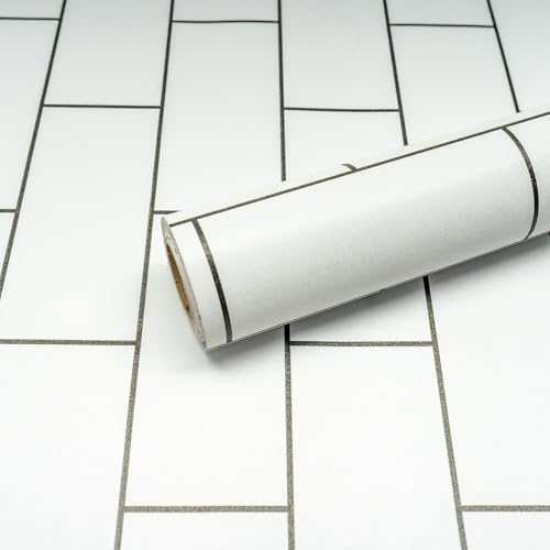 Image of FOKRIM White Brick Wallpaper for Walls Sticker 45x300cm 14-sqft - Peel and Stick Removable Self Adhesive Waterproof Wall Paper for Home Kids Room Play Room