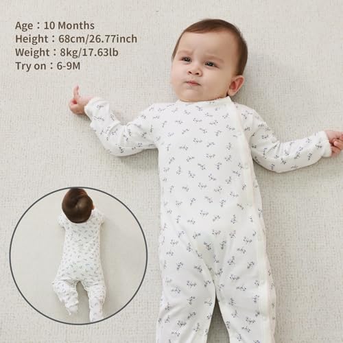 2 Pack Baby Boy Girl Jumpsuit 100% Cotton Footie Long Sleeves Side Snap Summer Outfits for 0-12 Months2