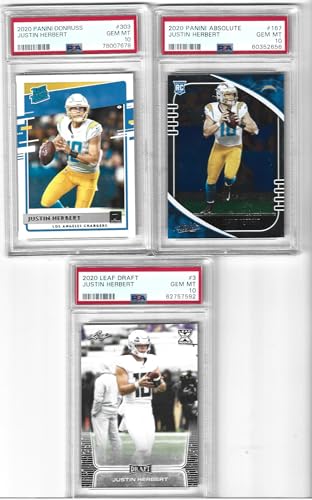 Psa 10 Justin Herbert 3 Card Fottball Rookie Lot Donruss,