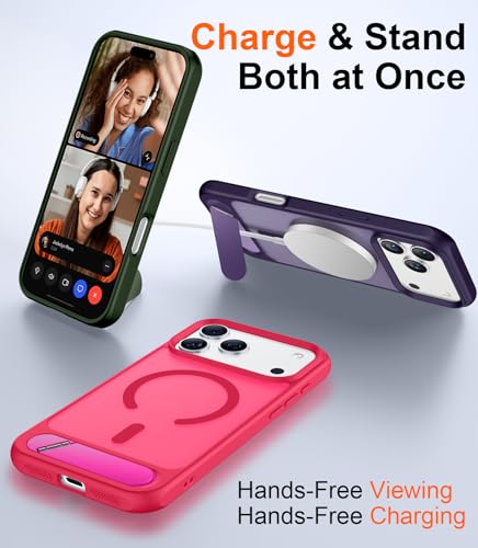 Image of Designed for iPhone 17 Pro Max Case, [Built-in Invisible Kickstand][Compatible with MagSafe][Military Grade Shockproof] Slim Translucent Matte Phone Case 6.9 inch (Hot Pink)