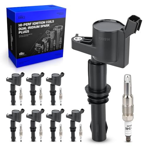 Image of DG511 Ignition Coil & SP546 Iridium Spark Plugs OE# FD508 UF537 7C3E12405AB | Compatible with 2005-2008 Ford F-150 /Expedition /F-250 F-350 Super Duty, 2005-2008 Lincoln Navigator Mark LT 5.4L V8