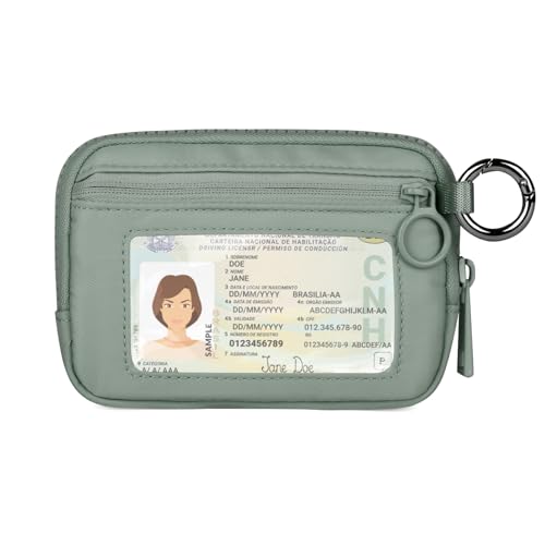 Image of The Iris Wallet Zipper Mini Coin Purse Keychain ID Holder Wallet | Zip Card Case with ID Window Purses for Women Mini Portable Keychain Wallet,Olive Green