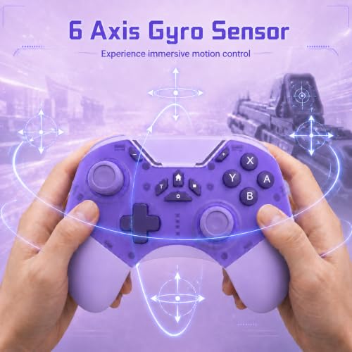 Image of aghi Bluetooth Phone Controller with Hall Effect Joysticks and Phone Clip | Wireless Gamepad for iPhone /Android /TV /PC /Steam /Switch 1 /2, with Lock Speed, Macro, 6-Axis Gyro, Vibration, Turbo, Purple