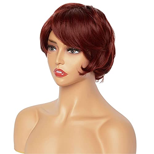 Short Shaggy Layered Synthetic Hair Wig, Dark Copper Red for Women (4 Inches)