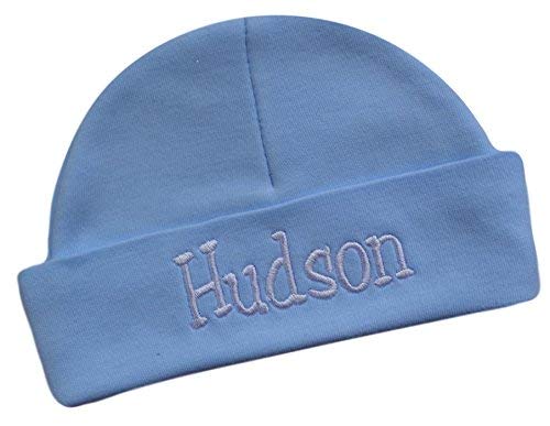 Funny Girl Designs 100% Cotton Embroidered Light Blue Baby Boy Hat Personalized Keepsake4
