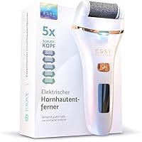 Essy Hornhautentferner Elektrisch Wiederaufladbar mit 5 Ersatzrollen für seidig weiche Füße, Akku Fußpflege Set Damen Herren mit Druckschutz, 2 Geschwindigkeiten, LED-Display, Pediküre Set, (Weiß)