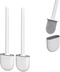 Kit 2 Escovas Sanitárias de Silicone Com Suporte Limpeza Banheiro Escova Redonda de Limpeza Vaso Privada Banheiro Qualidade Premium Antibacteriana Durável Flexível Higiene Completa Design Minimalista