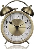 JUSTUP Retro Alarm Clock, 4 Inch Golden Metal Alarm Clock with Night Light, Silent & Non-Ticking Clo