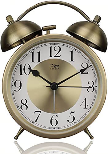 Justup Retro Alarm Clock, 4 Inch Golden Metal Alarm Clock With Night Light, Silent & Non-Ticking Clock Battery Powered, Analog Table Alarm Clock For Living Room Bedroom Office (Golden) #TOP13