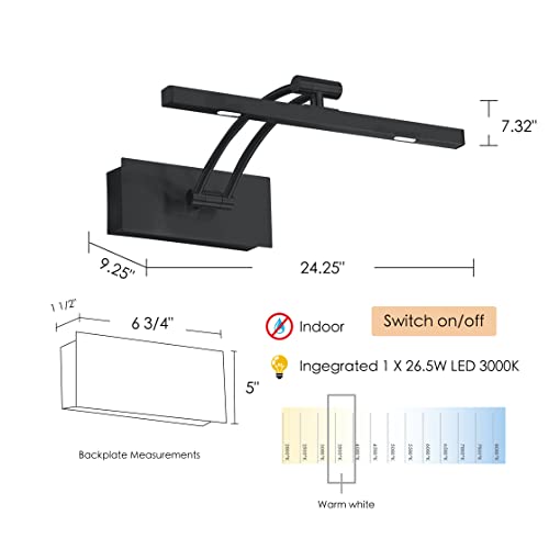 Eglo Doreen 2-Light Modern Vanity Picture Hanging Lighting Damp Certificated Wall Sconce Bathroom Dimmable Led Mirror Lighting Fixture, 24 In, Matte Black #TOP4
