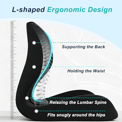 BANKQF Seat Cushion for Office Chair and Car, Lumbar Support Pillow for Office Chair, Memory Foam Ergonomic Seat Cushion for Long Sitting, Back & Tailbone Pain, Sciatica - Black - Thumbnail 3