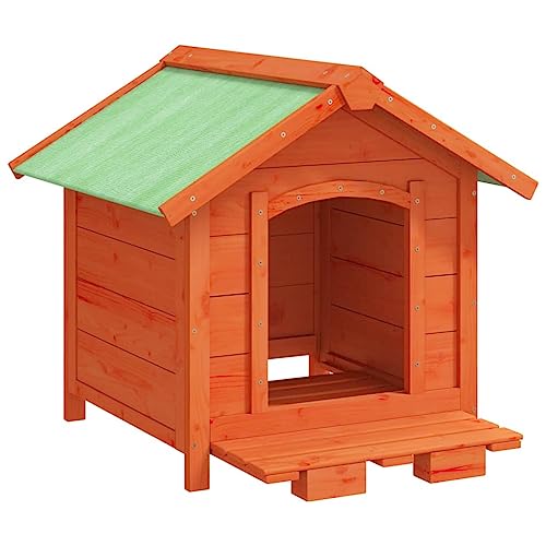 Hundehütte Braun aus massivem Kiefernholz 65x65x61, 5 cm mit wasserfestem Dach großer Eingang ideal als Welpenauslauf Hundezwinger Outdoor für Hunde, Katzen und Kleintiere-4