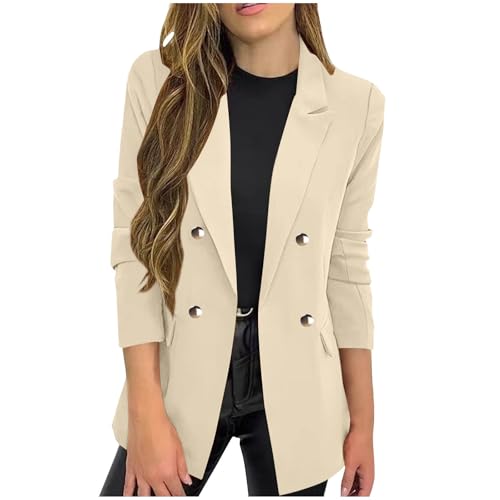 Women's Trendy Business Blazer Long Sleeve Double Breasted Jacket Lapel Work Outerwear 2025 Office Casual Blazers