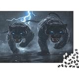 Pantera Negra Puzzle de 1000 Piezas Puzzle para Adultos Papel Escena Nocturna Relámpago Relajación Familia Decoración Regalo 38x26cm/1000pcs