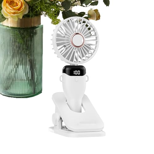 Ventilador portátil, USB recargable, pequeño ventilador, pantalla digital con 5 opciones de velocidad, cable y diseño compacto, ideal para interiores, camping, exterior, oficina y cama