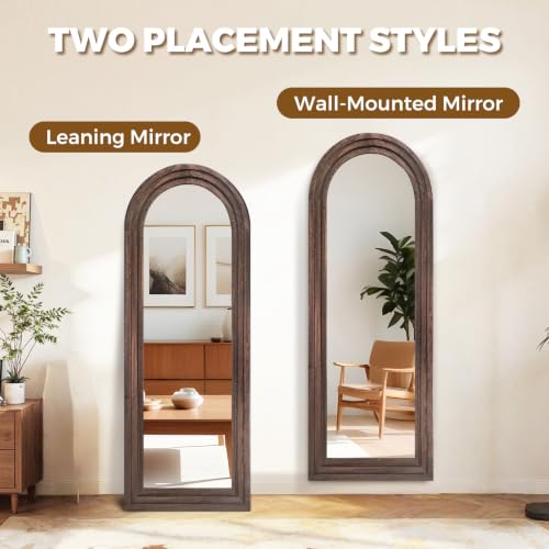 Image of 58x22 Arched Full Length Mirror, Solid Wood 3 Layer Frame, Brown