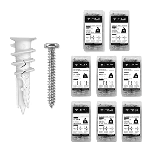 TITAN ANCHORS 400-Pack Premium Splitting Reinforced Nylon Self-Drilling Drywall Anchors with #8 Screws Kit | 400 Anchors + 400 Screws