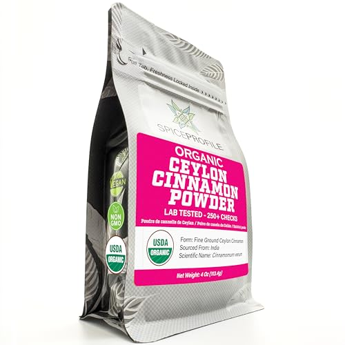 Spice Profile USDA Organic Ceylon Cinnamon Powder, Lab Tested for Heavy Metals, Resealable 4oz Pouch, Dalchini, Canela de Ceilán