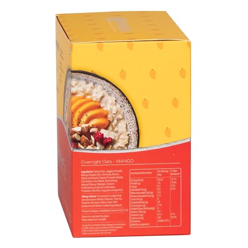 MiHeSo Overnight Rolled Oats Mango Flavour 420 G | Healthy Oatmeal Breakfast Within 15 g High Protein, Calcium & Fibre | Diet Food For Weight Loss For Women & Men | No Refined Sugar | Gluten Free