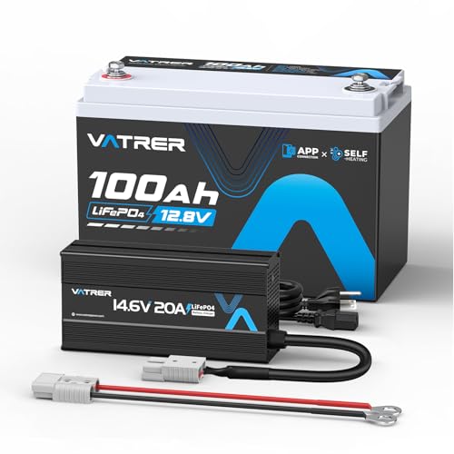 Image of 12V 100Ah Group 31 Lithium LiFePO4 Battery with Self-Heating 100A BMS Rechargeable Battery + 14.6V 20A AC-DC LiFePO4 Battery Charger, Perfect for RVs, Boats, Off-Grid, Home Energy Storage, etc.