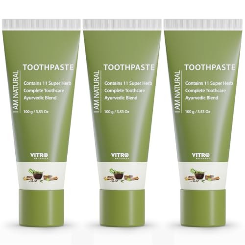 Image of Vitro Ayurvedic Herbal Toothpaste | Fresh Breath That Lasts All Day | With Clove, Cinnamon, Badi Elaichi and more | Fluoride Free | Pack of 3X100g