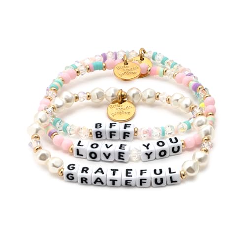 Little Words Project Handcrafted and Uniquely Designed Beaded Bracelets - BFF Stack - Set of 3 Bracelets - Grateful Love You BFF